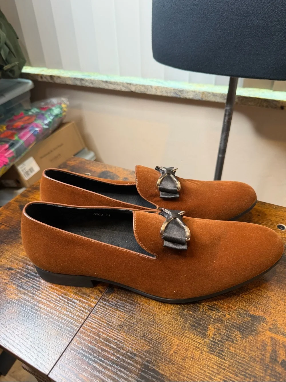 Romario Men's Velvet Slip-on Loafers in a cognac brown dark tan color Size 11